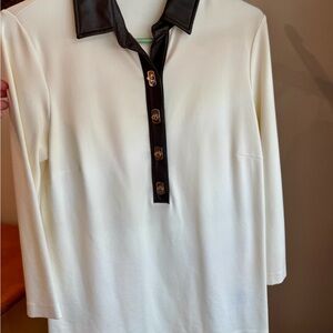 JMcLaughlin Cream Top with Chocolate Collar and Button Detail